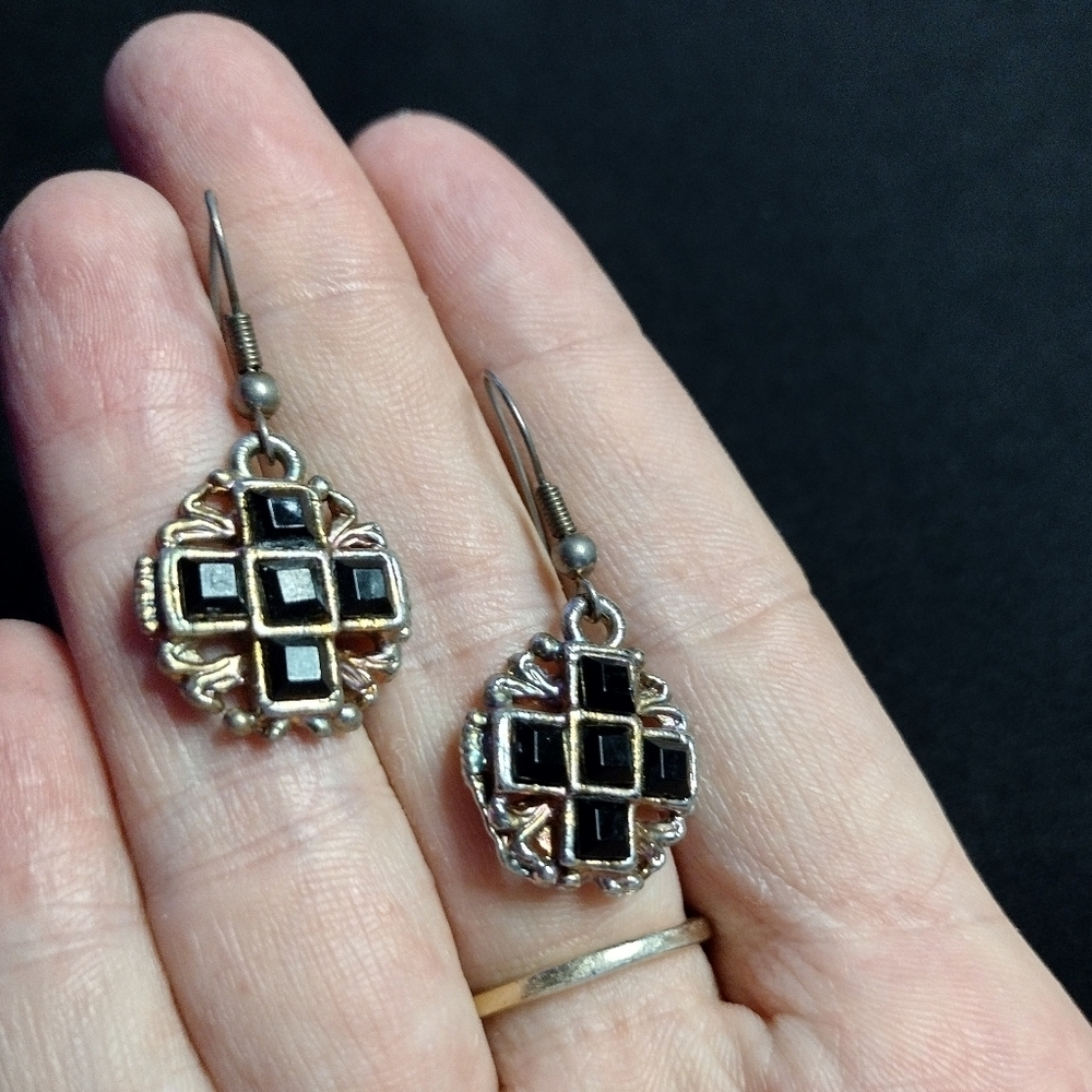 Goth Black and Silver Earrings - Picture 5 of 9